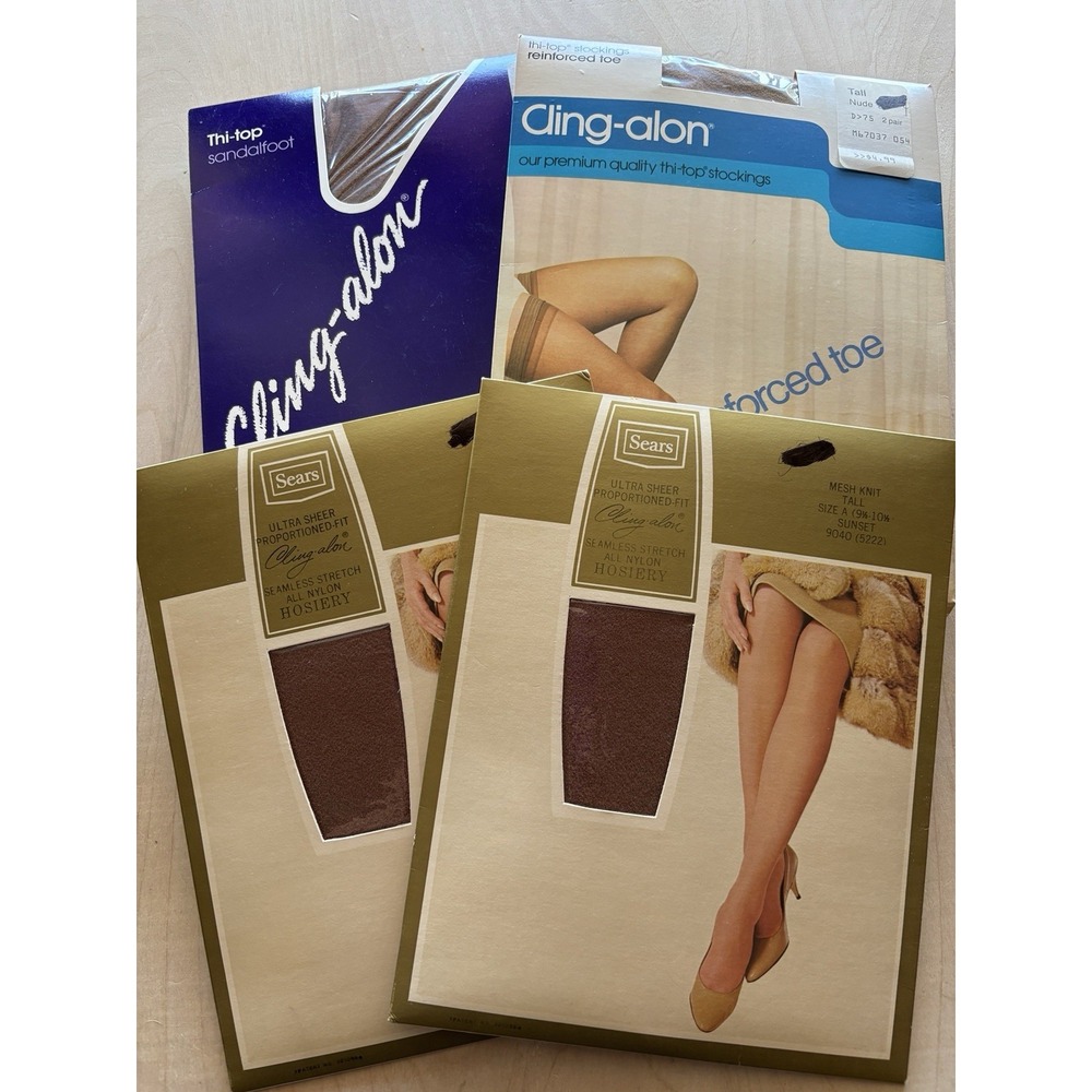 Vtg Sears Cling Alon LOT of 5 Thigh High Thi Top Stockings Nylons NIP Size Tall